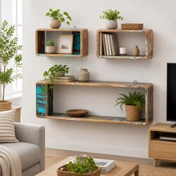 Wall Cube Shelves Set of 3 Solid Reclaimed Wood Floating Storage Display