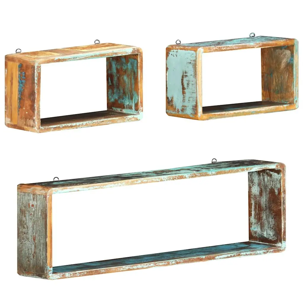 Wall Cube Shelves Set of 3 Solid Reclaimed Wood Floating Storage Display