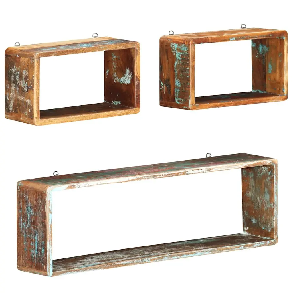Wall Cube Shelves Set of 3 Solid Reclaimed Wood Floating Storage Display