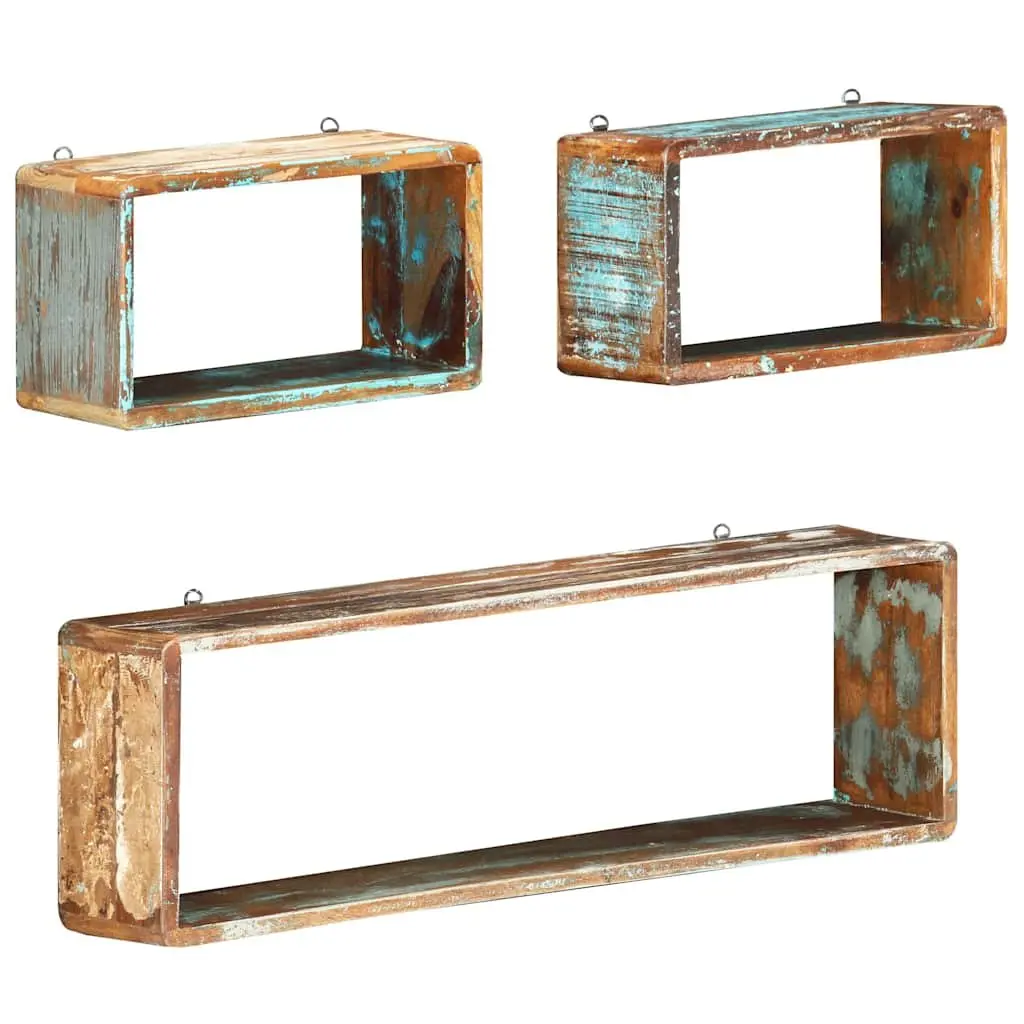 Wall Cube Shelves Set of 3 Solid Reclaimed Wood Floating Storage Display