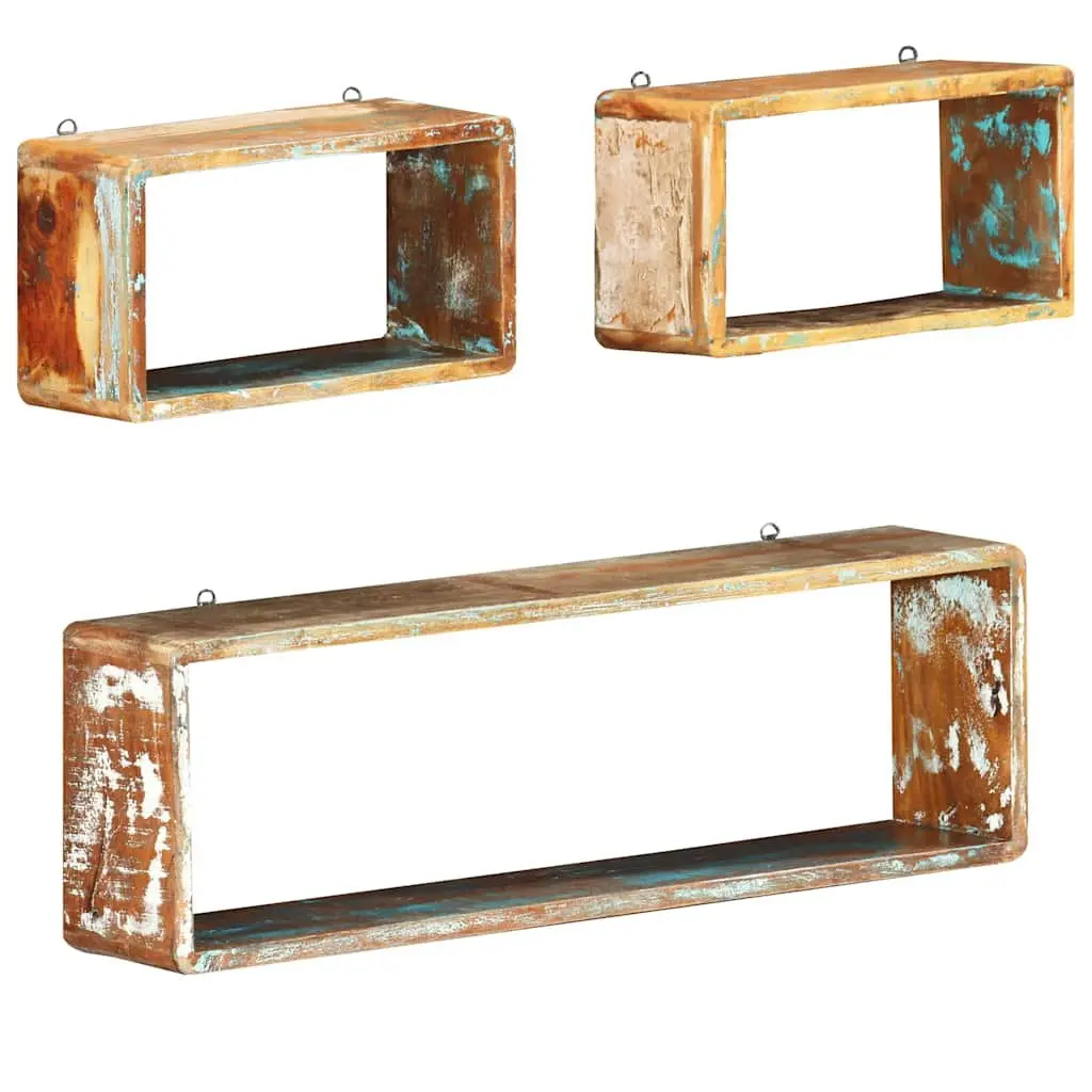 Wall Cube Shelves Set of 3 Solid Reclaimed Wood Floating Storage Display