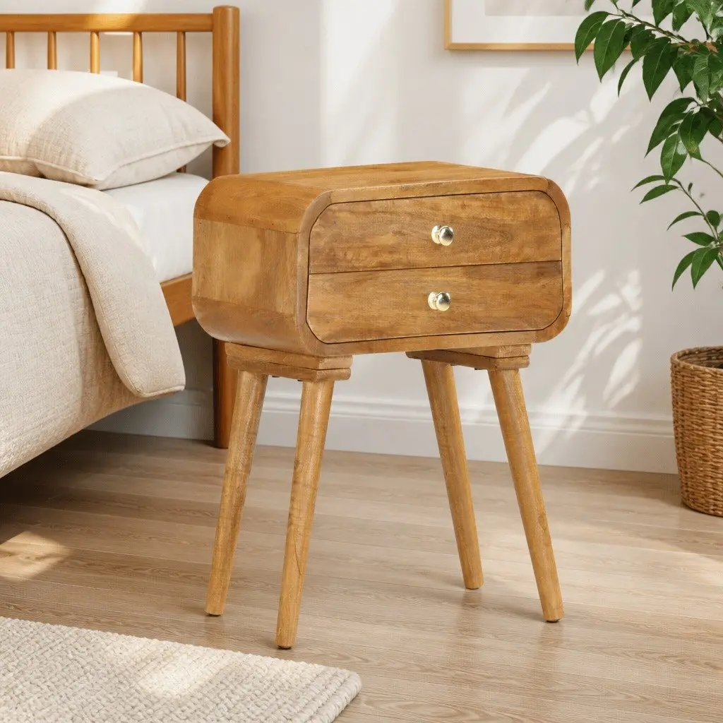 Bedside Cabinet Solid Wood 2 Drawer 43x30x58cm Brown