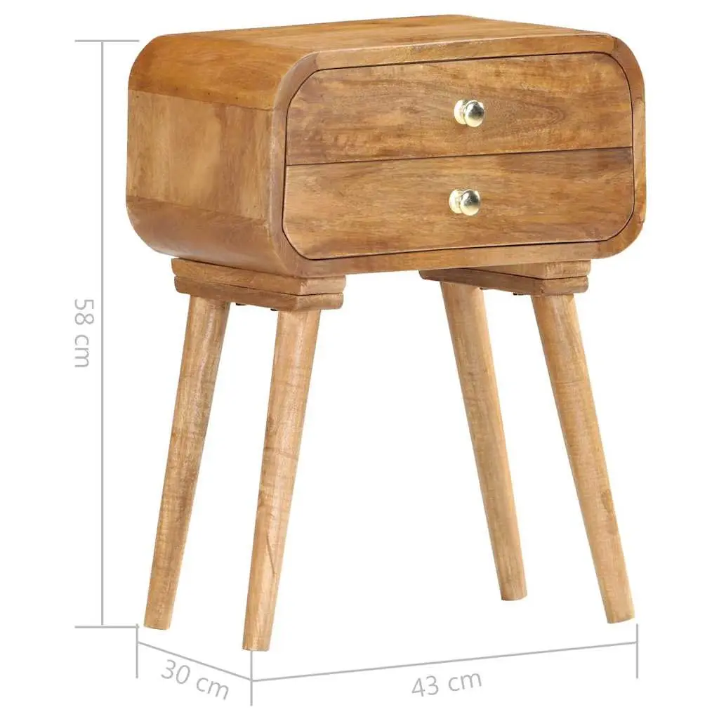 Bedside Cabinet Solid Wood 2 Drawer 43x30x58cm Brown
