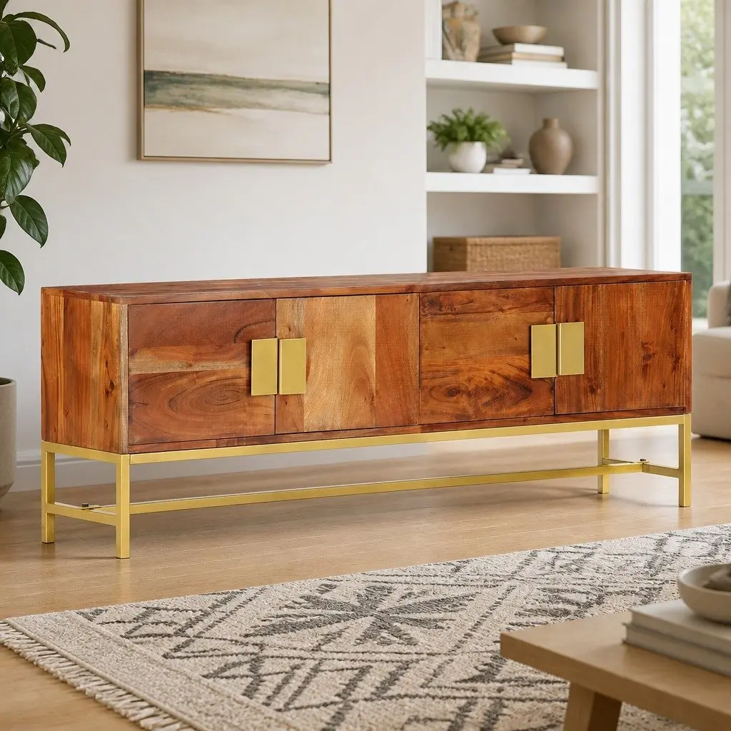 TV Cabinet Rustic Solid Acacia Wood 140x30x50 cm Brown Living Room Storage Unit