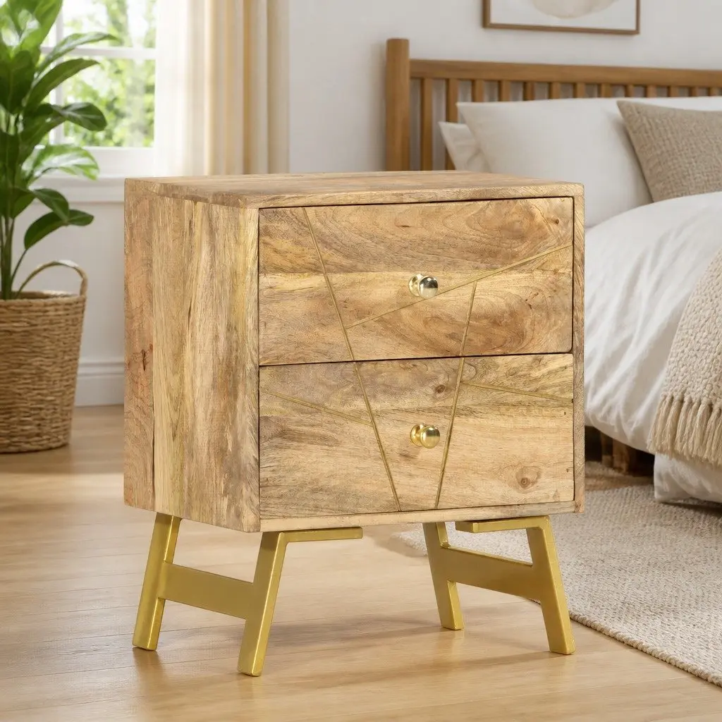 Bedside Cabinet 40x30x50 cm Solid Mango Wood Nightstand with 2 Drawers Storage