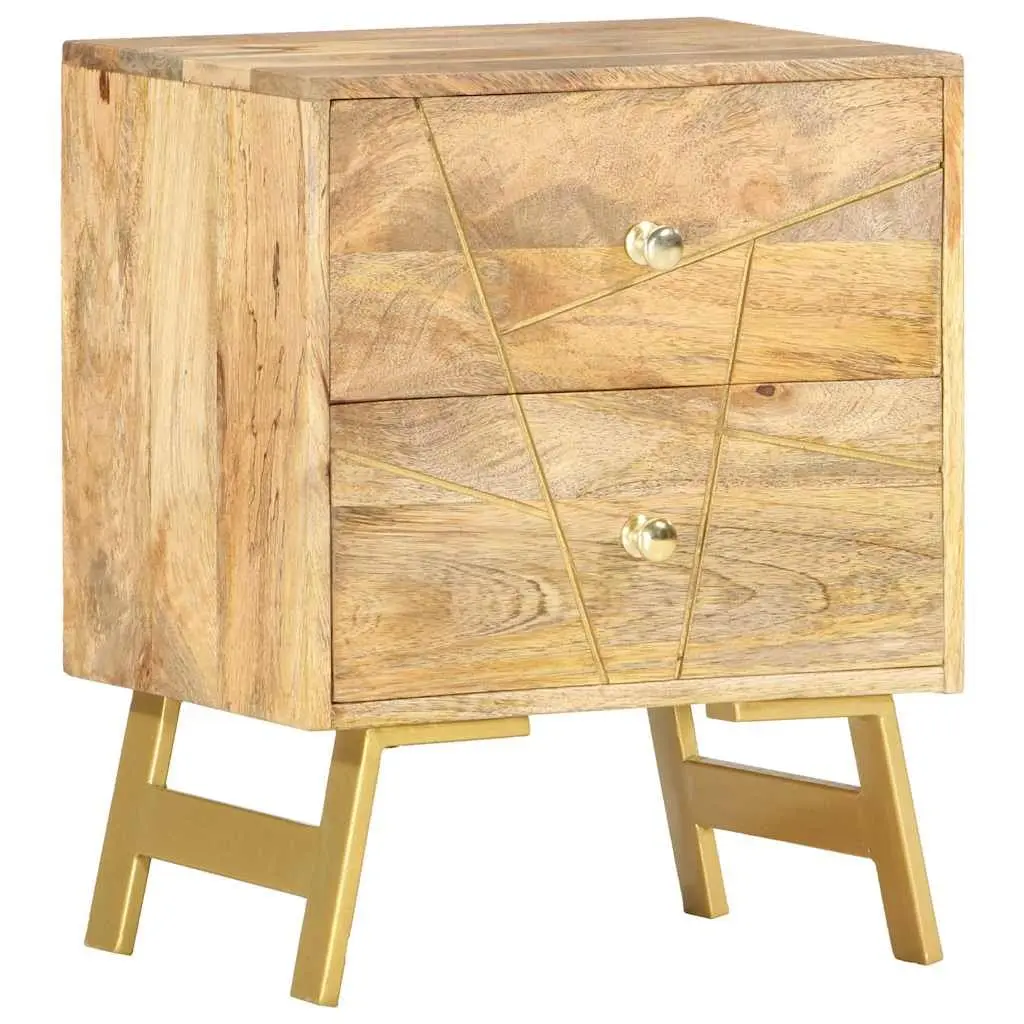 Bedside Cabinet 40x30x50 cm Solid Mango Wood Nightstand with 2 Drawers Storage