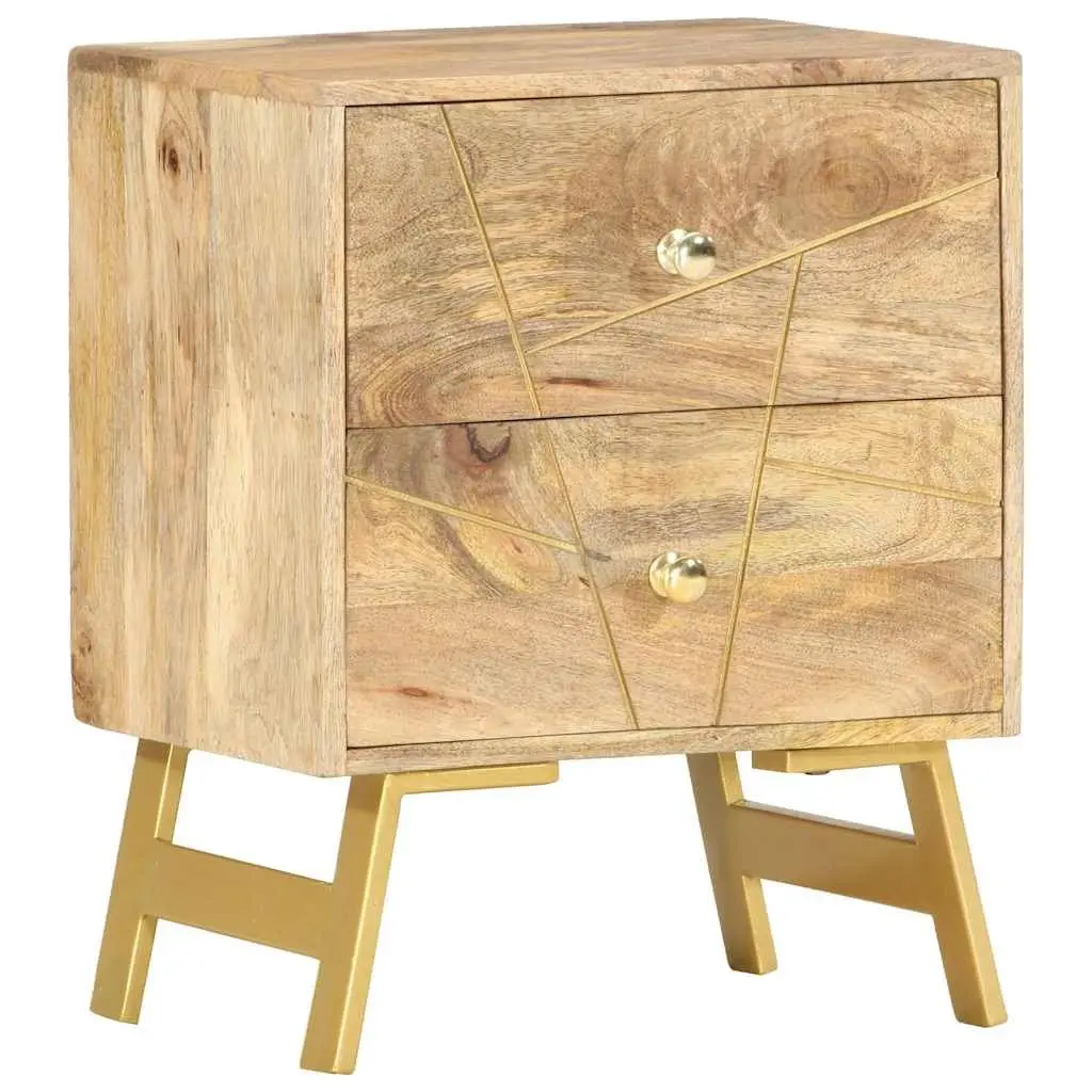 Bedside Cabinet 40x30x50 cm Solid Mango Wood Nightstand with 2 Drawers Storage