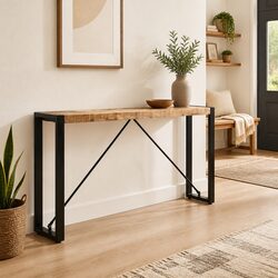 Stylish Console Table: Solid Mango Wood and Steel Legs