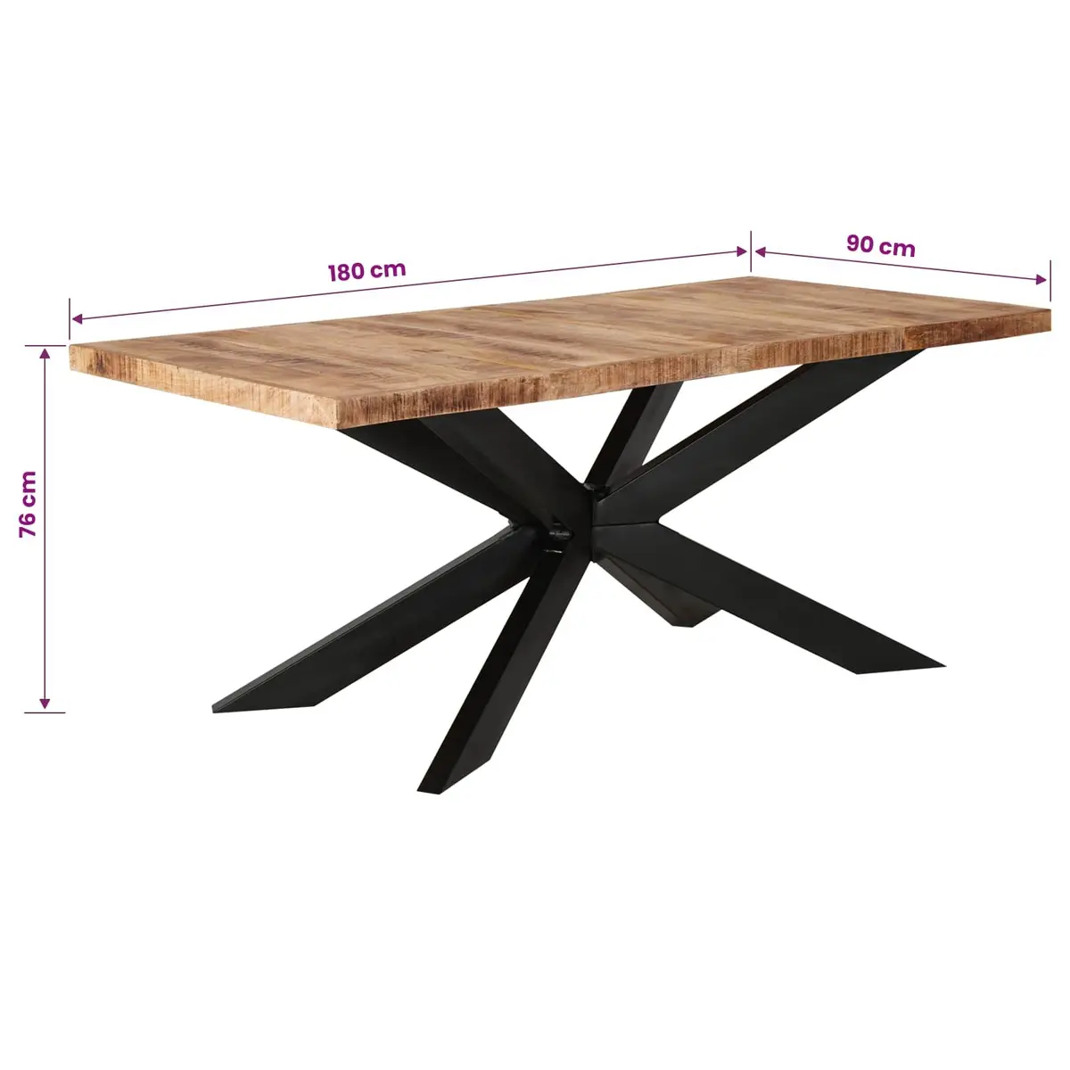 Dining Table Industrial Style Solid Rough Mango Wood 180x90x76cm