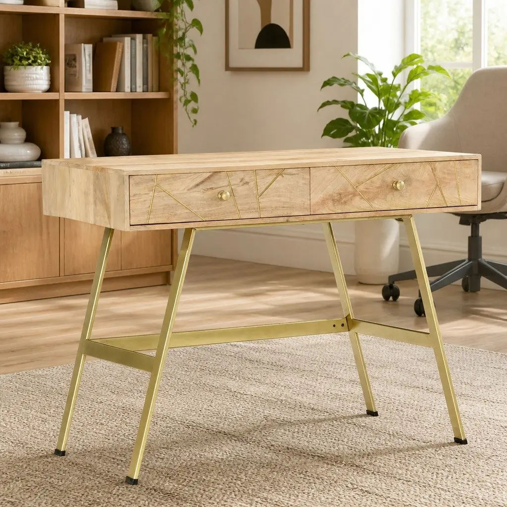 Writing Desk Solid Mango Wood Industrial Style 100x55x75cm