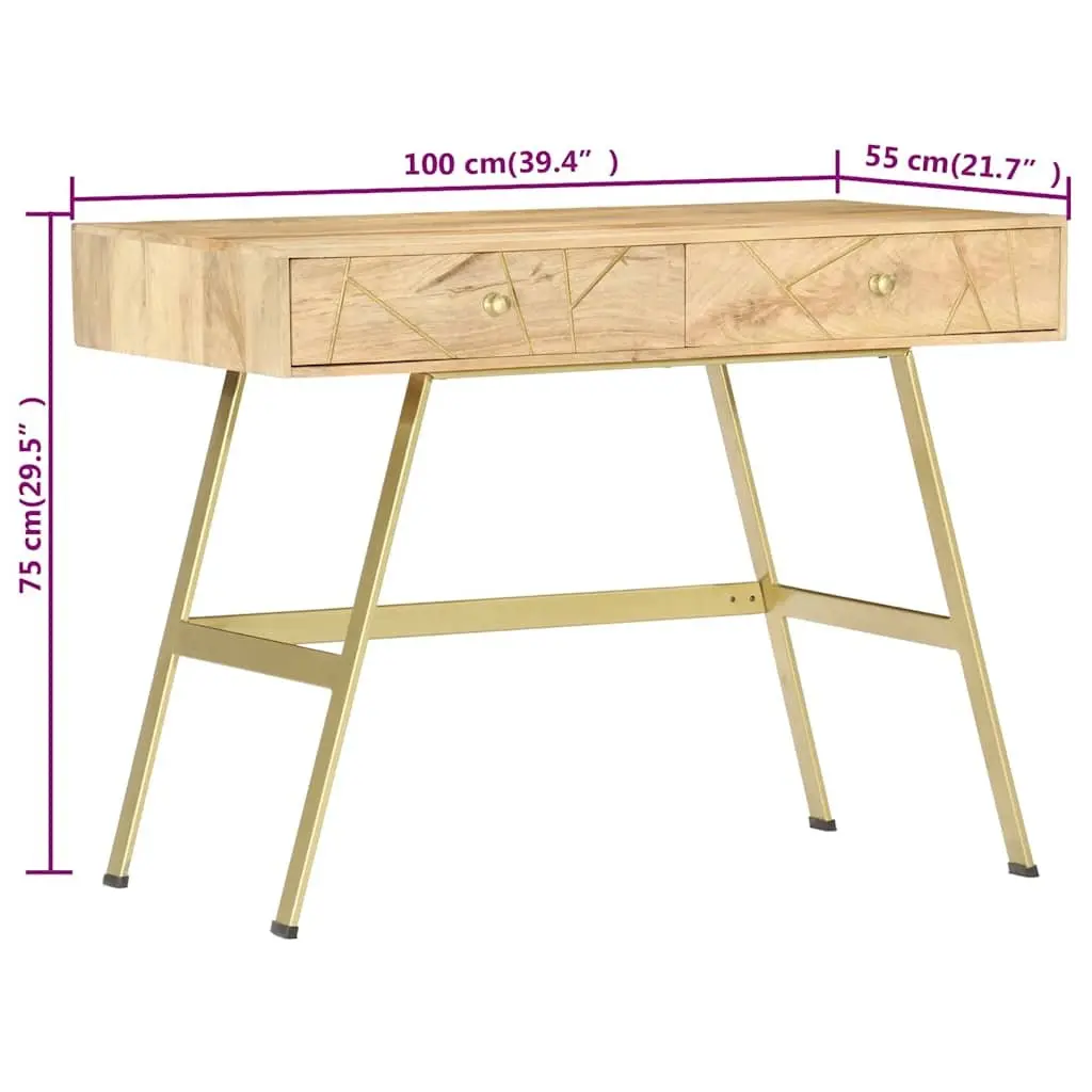 Writing Desk Solid Mango Wood Industrial Style 100x55x75cm