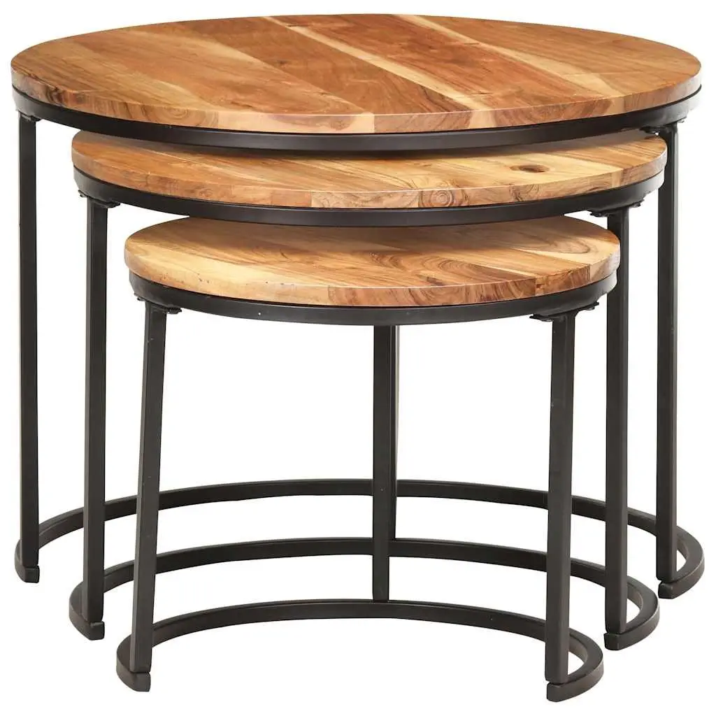 Nesting Tables 3 pcs Solid Wood Acacia Brown Side Coffee Table Set