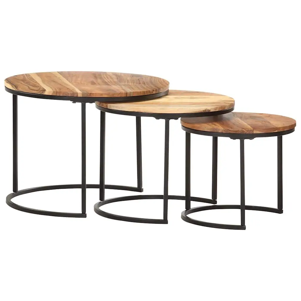 Nesting Tables 3 pcs Solid Wood Acacia Brown Side Coffee Table Set