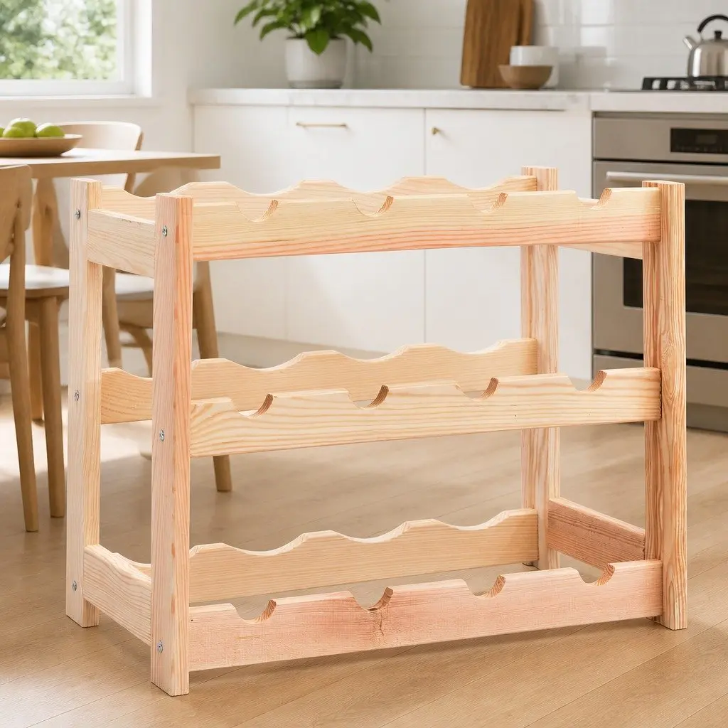 Wine Rack for 12 Bottles Solid Wood Pine Storage Display Shelf Holder Stand