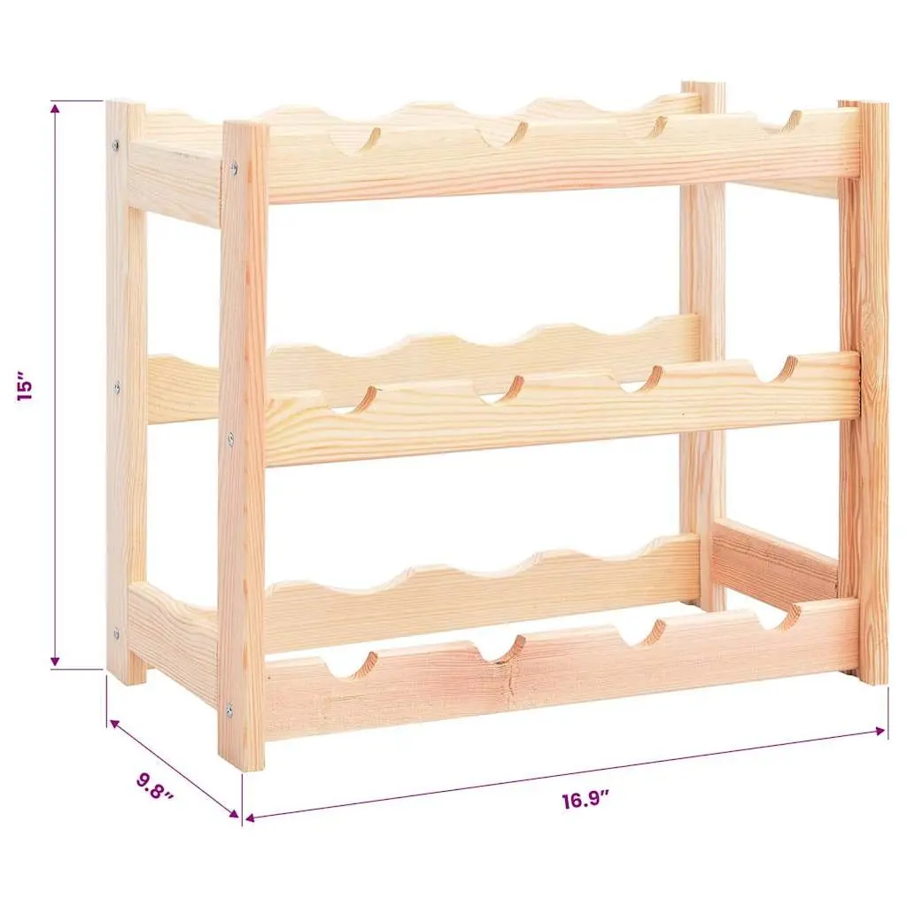 Wine Rack for 12 Bottles Solid Wood Pine Storage Display Shelf Holder Stand