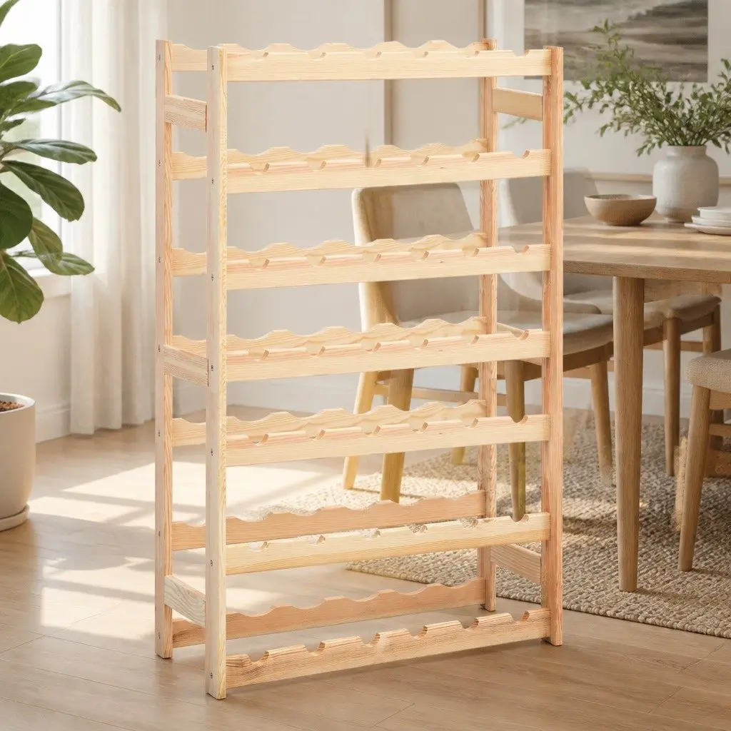 Wine Rack Solid Pinewood 42 Bottle Storage Display Cabinet