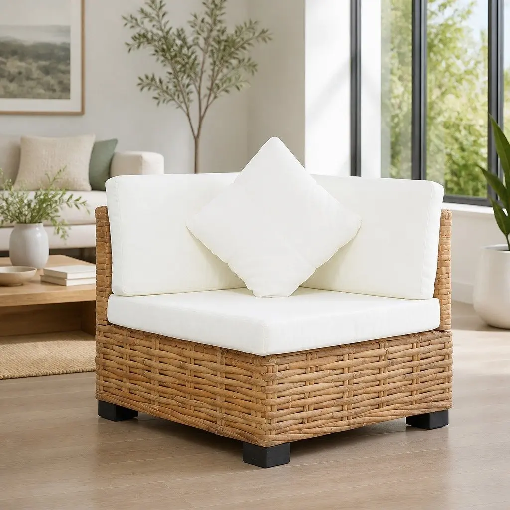 Outdoor Corner Sofa Natural Rattan Brown with Cushions
