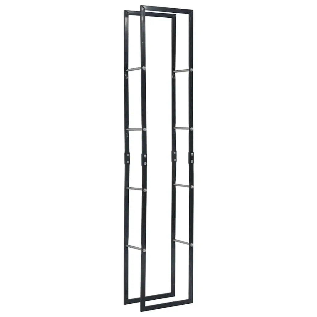 Firewood Rack Steel Log Storage Black Rectangular Holder