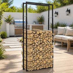 Firewood Rack Black Steel Log Holder Storage Fireplace Wood Stove Accessory