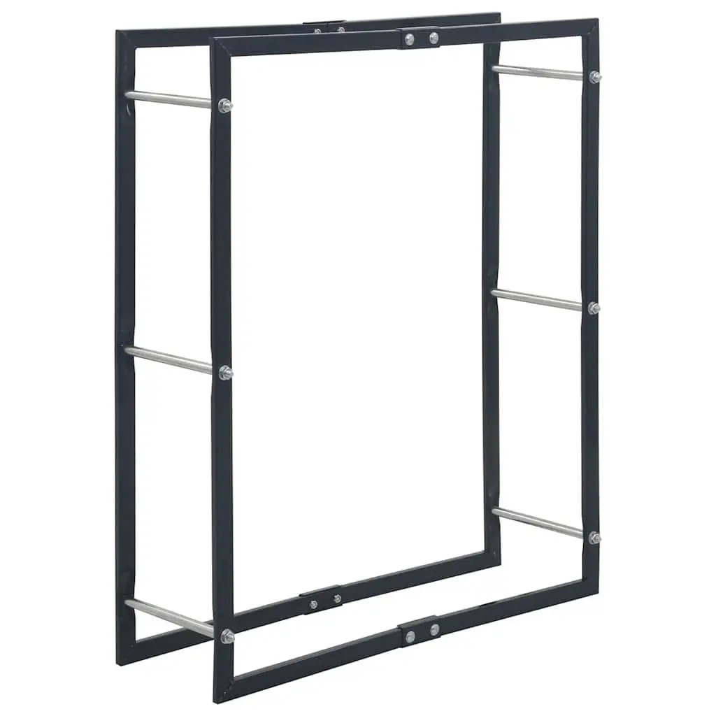 Firewood Rack Heavy-Duty Steel Rectangular Tall Log Holder Black