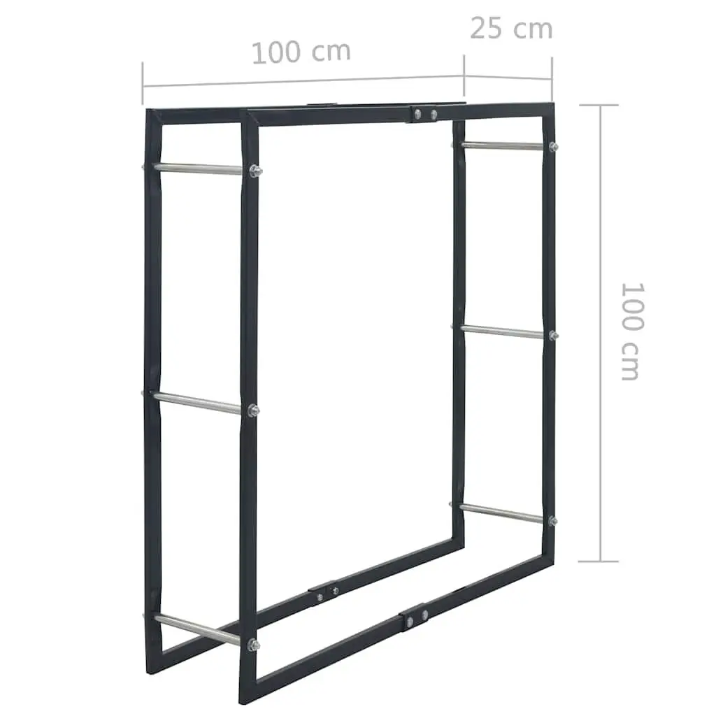 Firewood Rack Heavy-Duty Steel Black 100 x 25 x 100 cm
