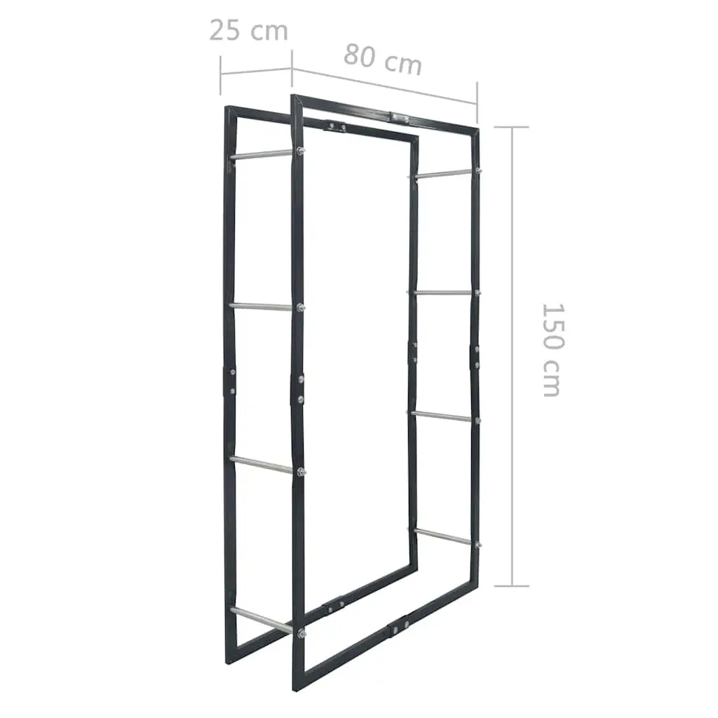 Firewood Rack Heavy-Duty Steel Tall Log Storage Holder Black 80L x 25W x 150H cm