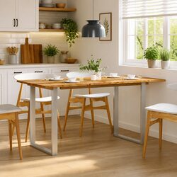 Dining Table 154x80x76cm Solid Acacia Wood Industrial Rustic Kitchen Furniture