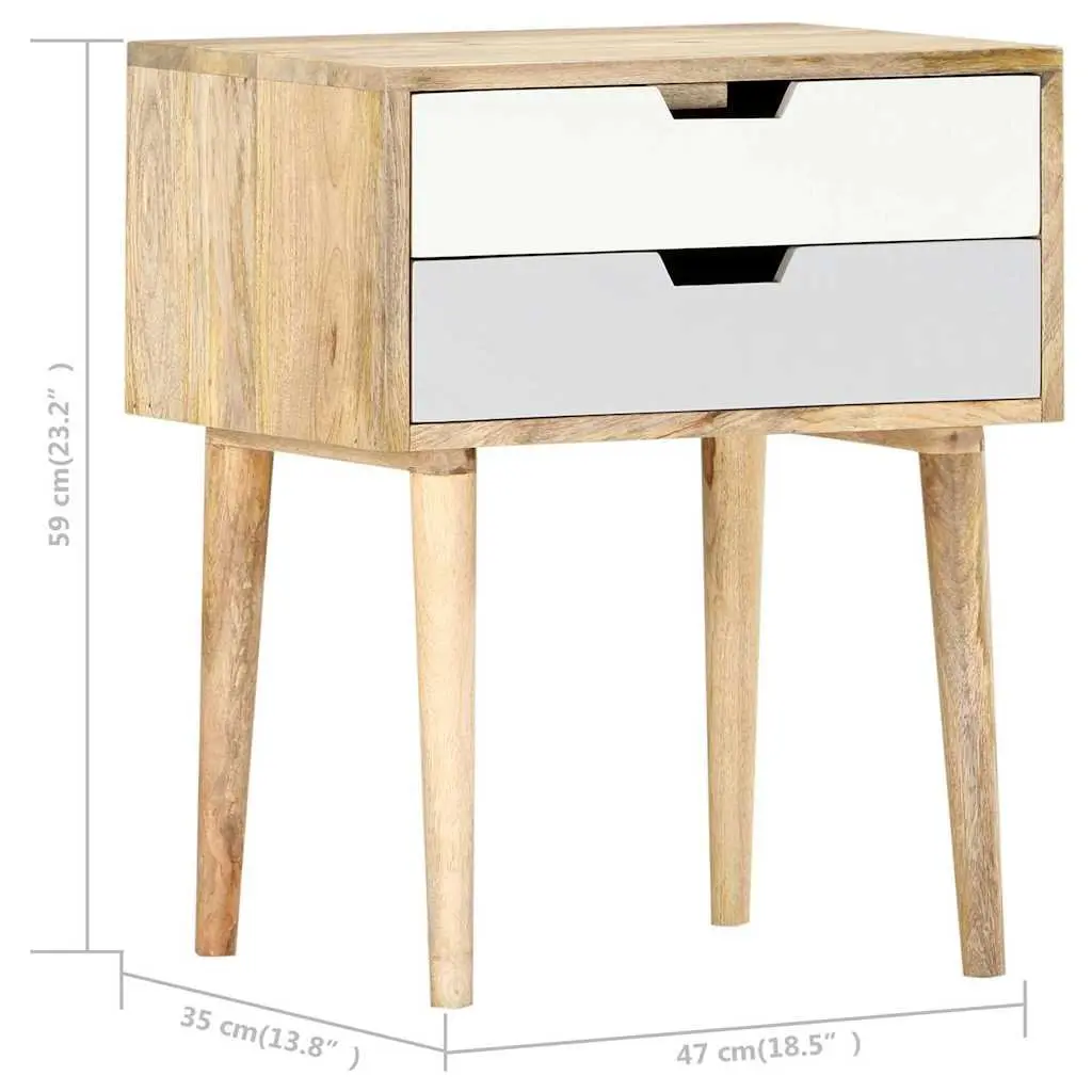 Bedside Cabinet Handmade Solid Mango Wood Nightstand 47x35x59cm with 2 Drawers