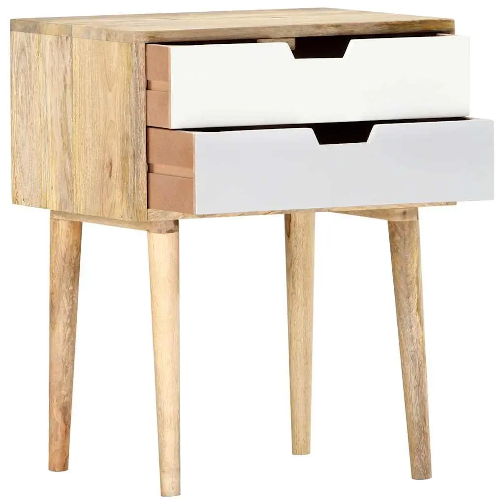 Bedside Cabinet Handmade Solid Mango Wood Nightstand 47x35x59cm with 2 Drawers