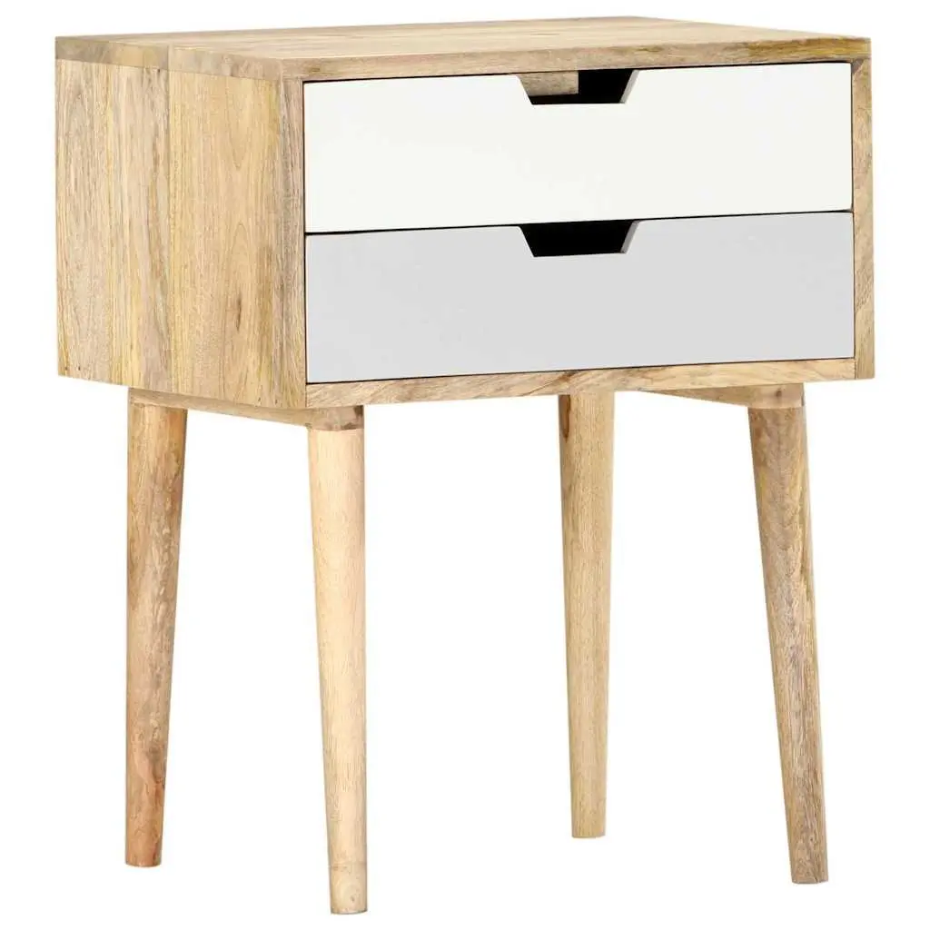 Bedside Cabinet Handmade Solid Mango Wood Nightstand 47x35x59cm with 2 Drawers