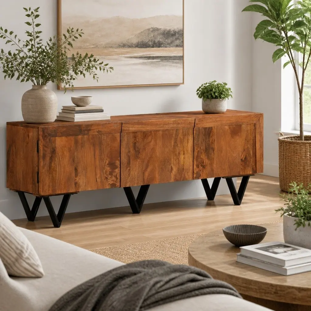 TV Cabinet Solid Mango Wood Rustic 140x30x46 cm Brown Living Room Furniture Storage