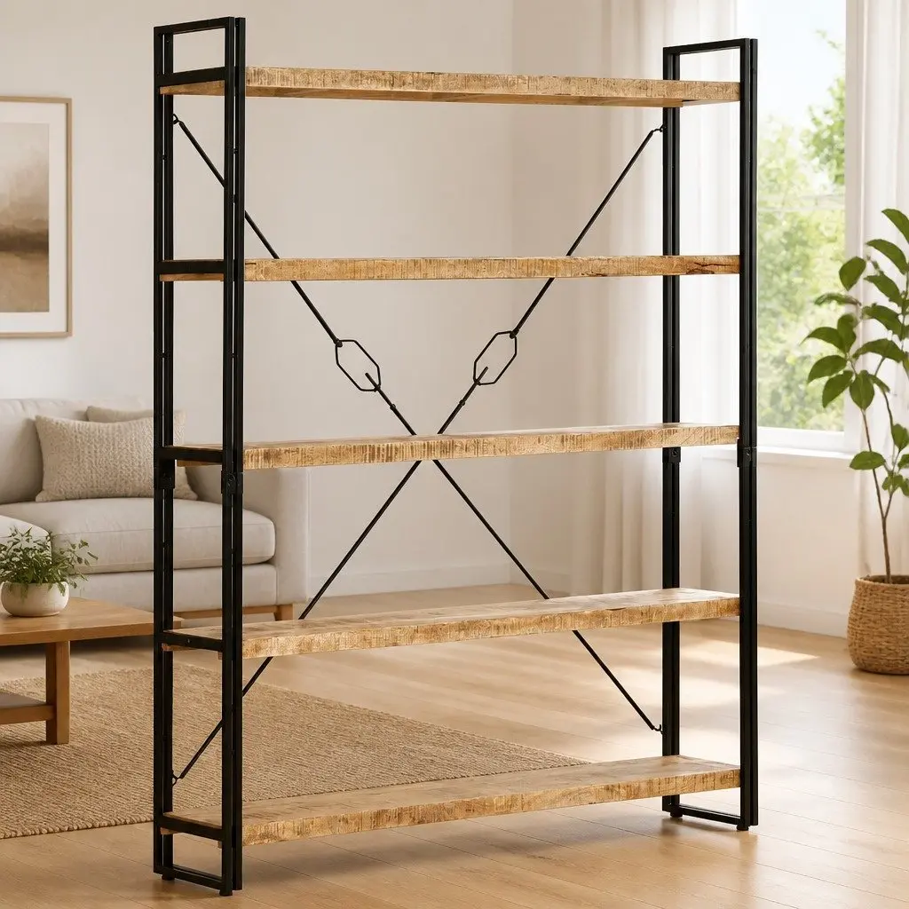 5-Tier Bookcase in Solid Mango Wood