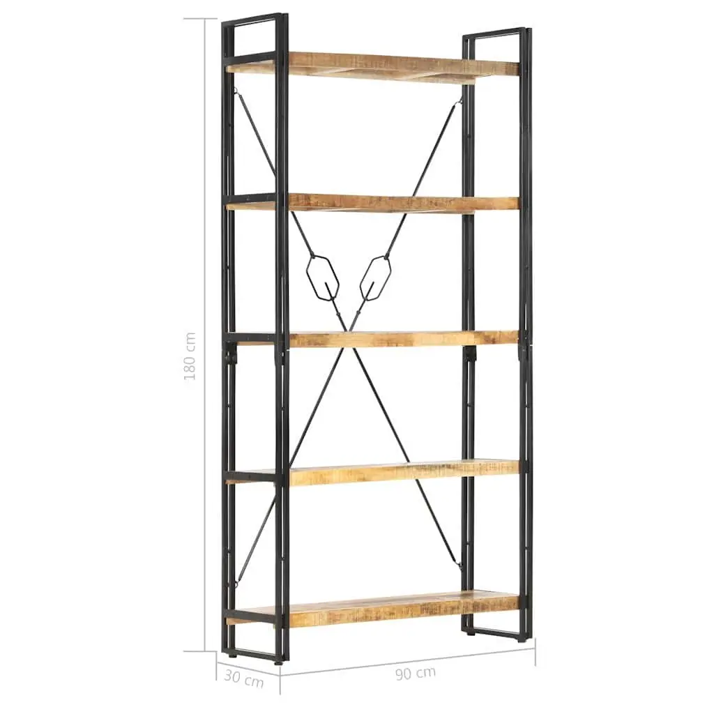 5-Tier Bookcase Solid Mango Wood 90x30x180 cm Shelving Unit Storage Display