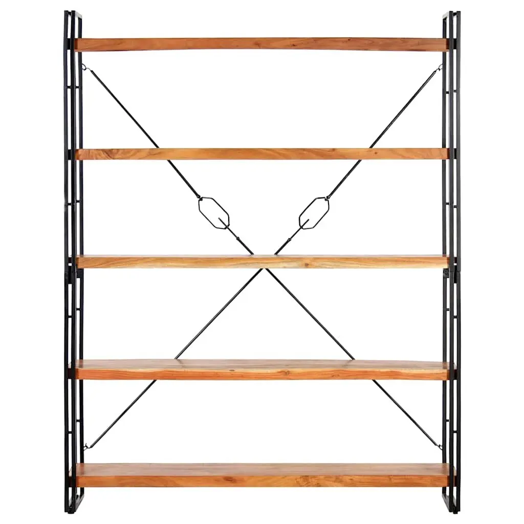 5-Tier Bookcase 140x30x180cm Solid Acacia Wood Industrial Steel Frame Storage