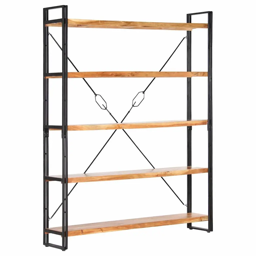 5-Tier Bookcase 140x30x180cm Solid Acacia Wood Industrial Steel Frame Storage
