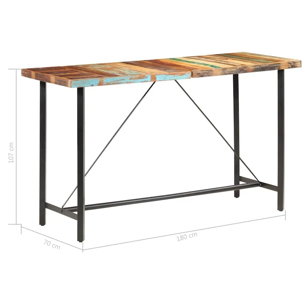 Bar Table 180x70x107 cm Solid Reclaimed Wood Industrial Dining Kitchen Furniture