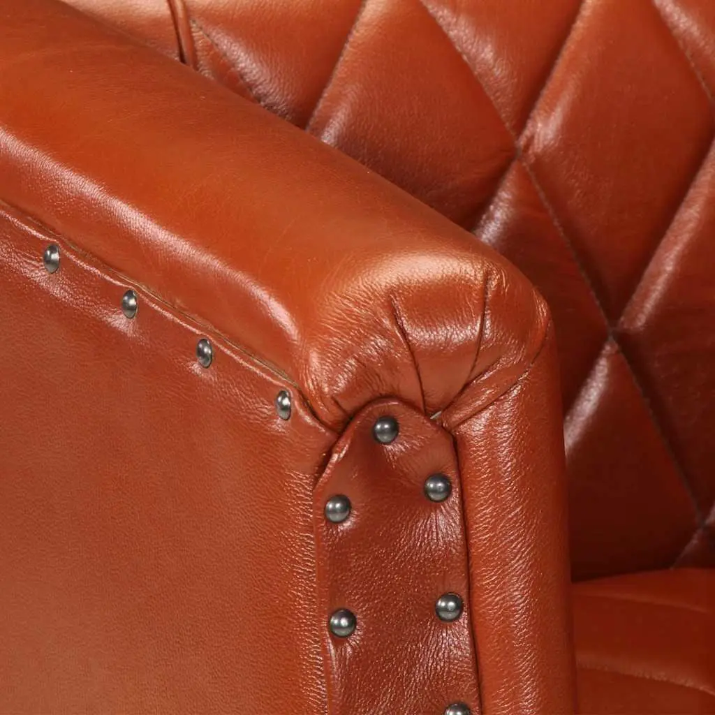 Tub Chair Brown Goat Leather Armchair Living Room Lounge Seat Padded Comfort