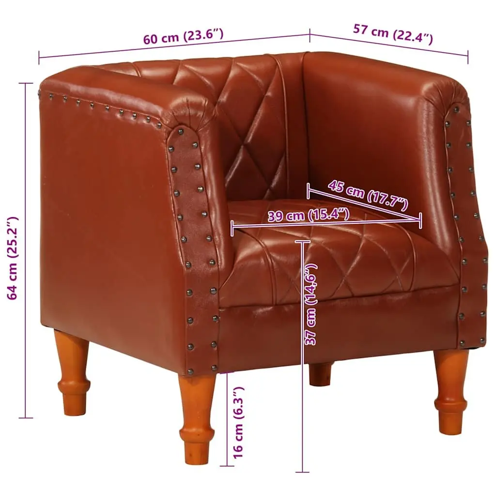 Tub Chair Brown Goat Leather Armchair Living Room Lounge Seat Padded Comfort
