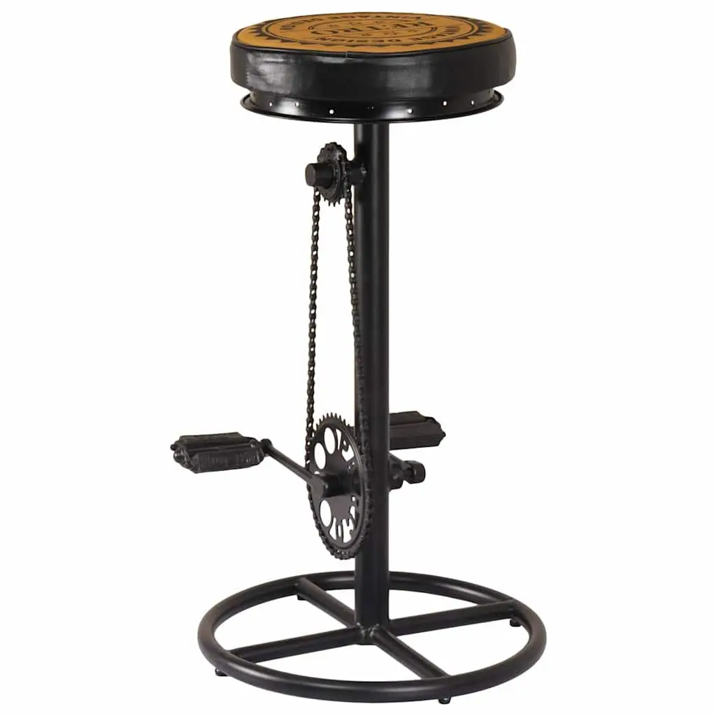Bar Stools Real Leather Upholstered with Bicycle Pedal Footrest 2 Piece