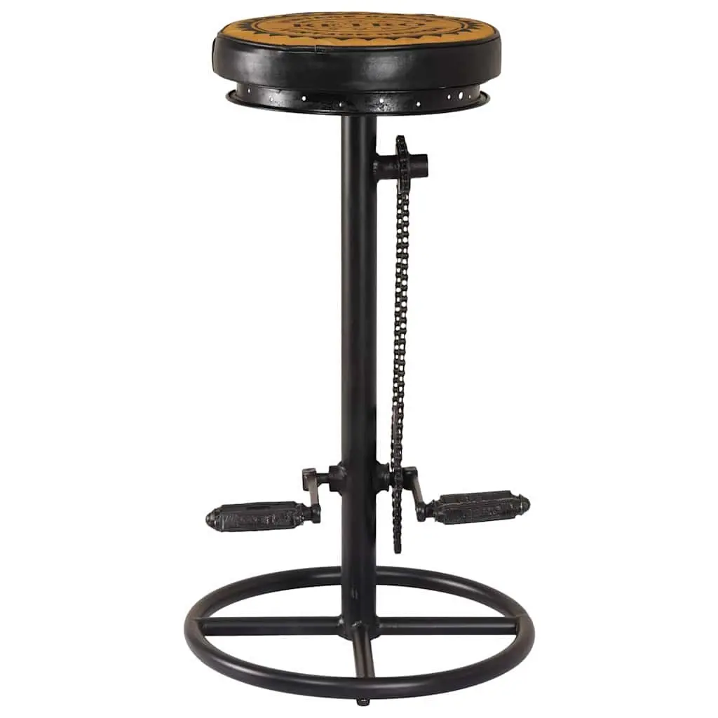 Bar Stools Real Leather Upholstered with Bicycle Pedal Footrest 2 Piece