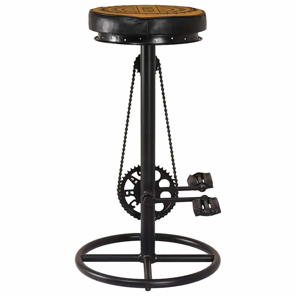 Bar Stools Real Leather Upholstered with Bicycle Pedal Footrest 2 Piece
