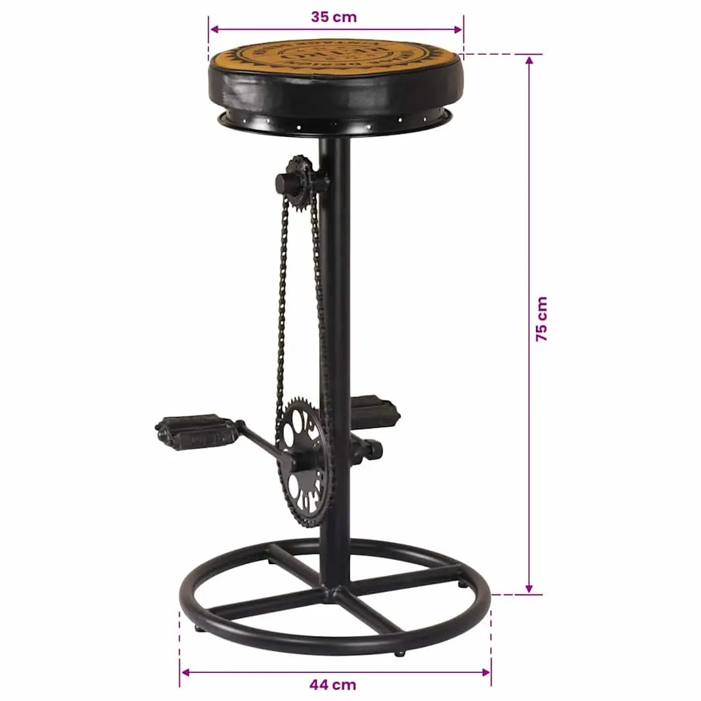 Bar Stools Real Leather Upholstered with Bicycle Pedal Footrest 2 Piece