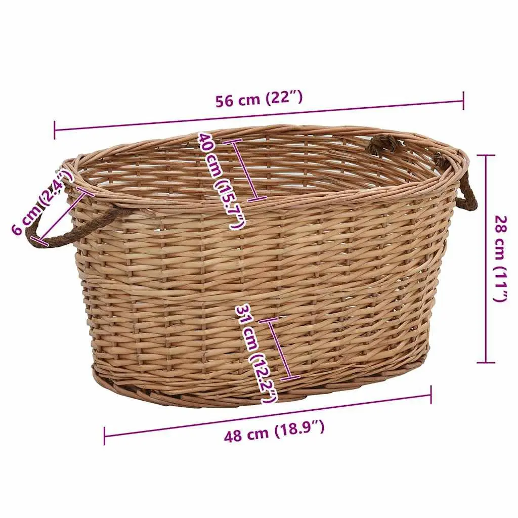 Firewood Basket Rustic Willow Storage Log Carrier with Carrying Handles 56 x 40 x 28 cm