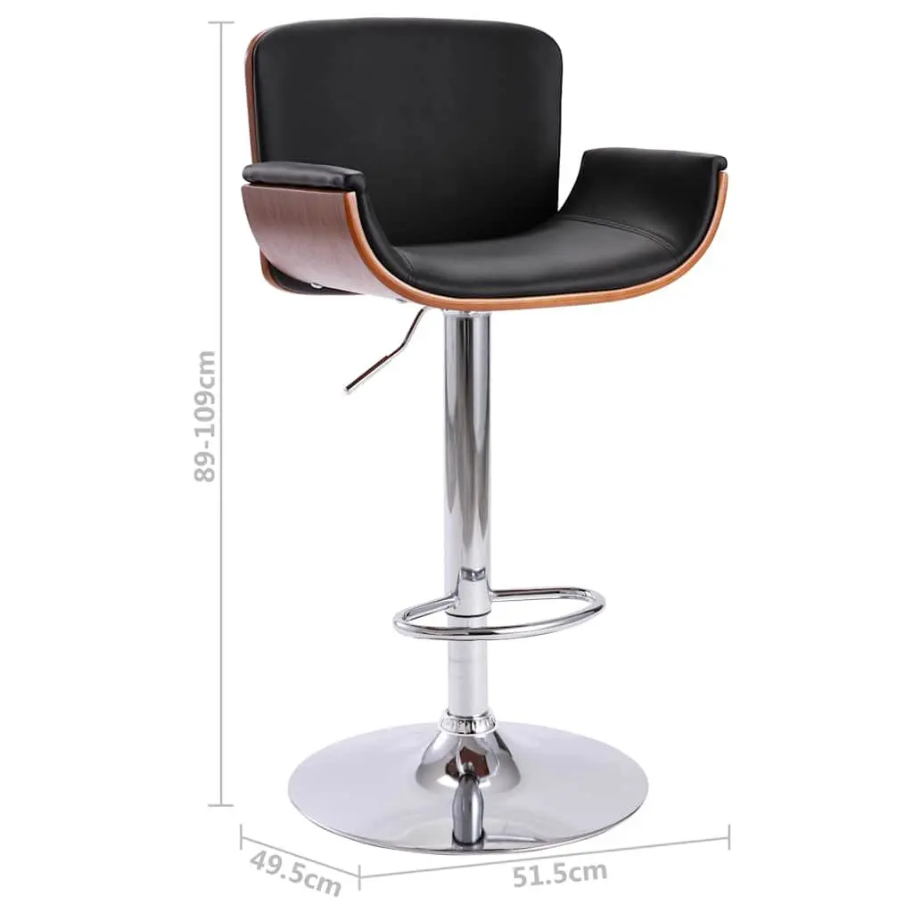 Bar Stool Black Faux Leather Padded Seat Gas Lift Height Adjustable Footrest