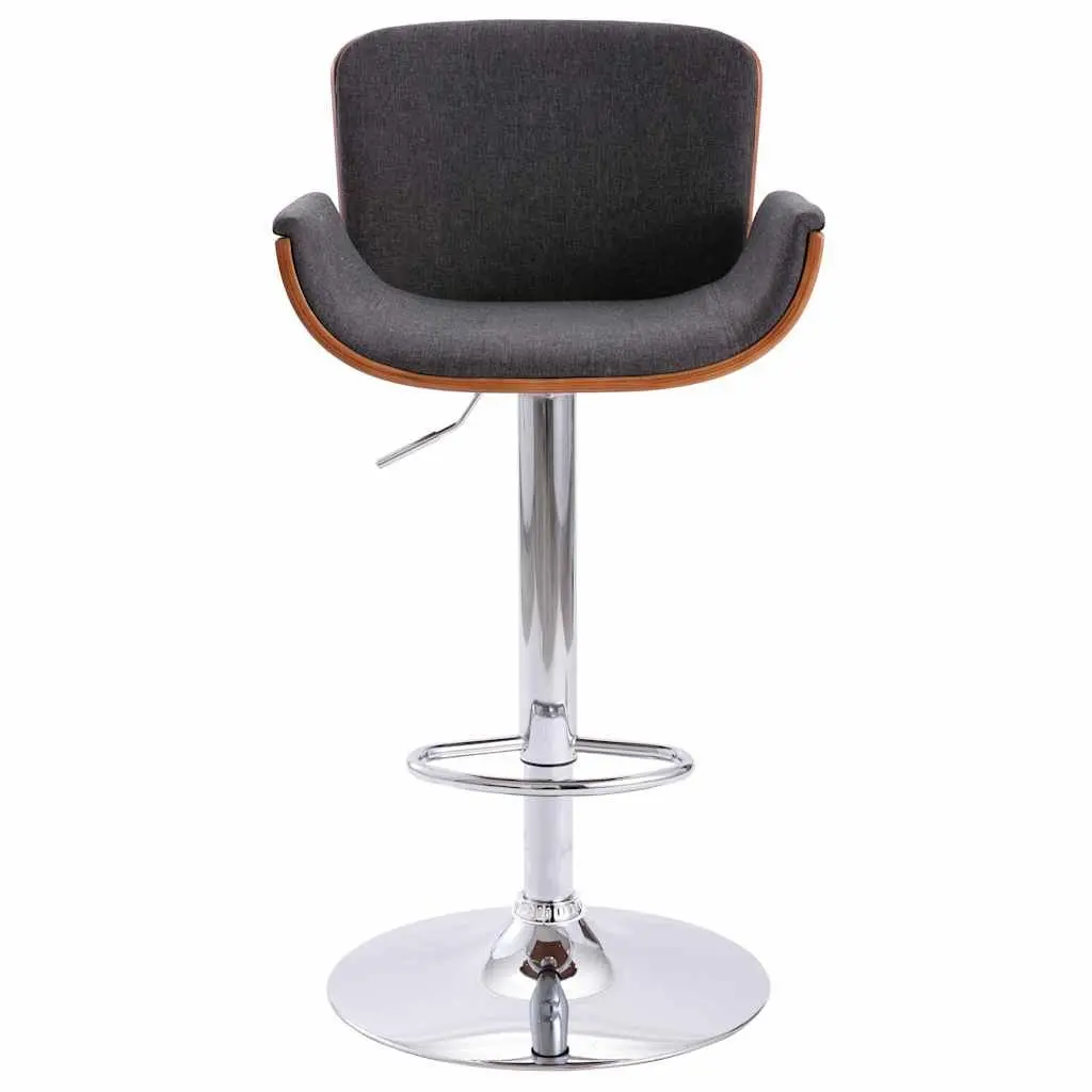 Bar Stool Grey Fabric Padded Seat Wooden Frame Metal Footrest Gas Lift Height Adjustable