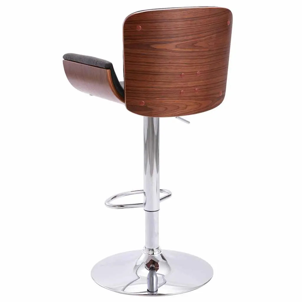 Bar Stool Grey Fabric Padded Seat Wooden Frame Metal Footrest Gas Lift Height Adjustable
