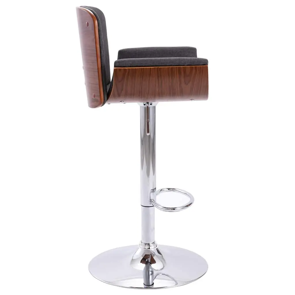 Bar Stool Grey Fabric Padded Seat Wooden Frame Metal Footrest Gas Lift Height Adjustable