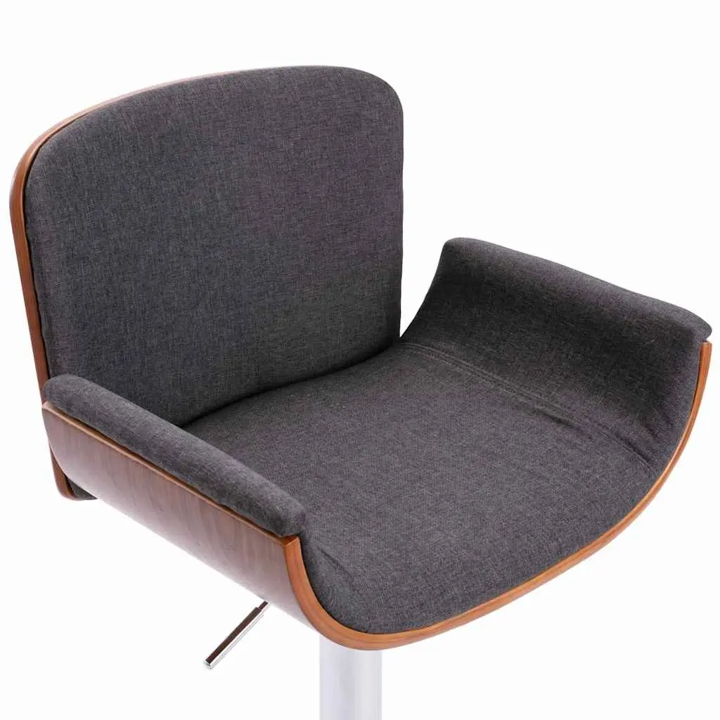 Bar Stool Grey Fabric Padded Seat Wooden Frame Metal Footrest Gas Lift Height Adjustable