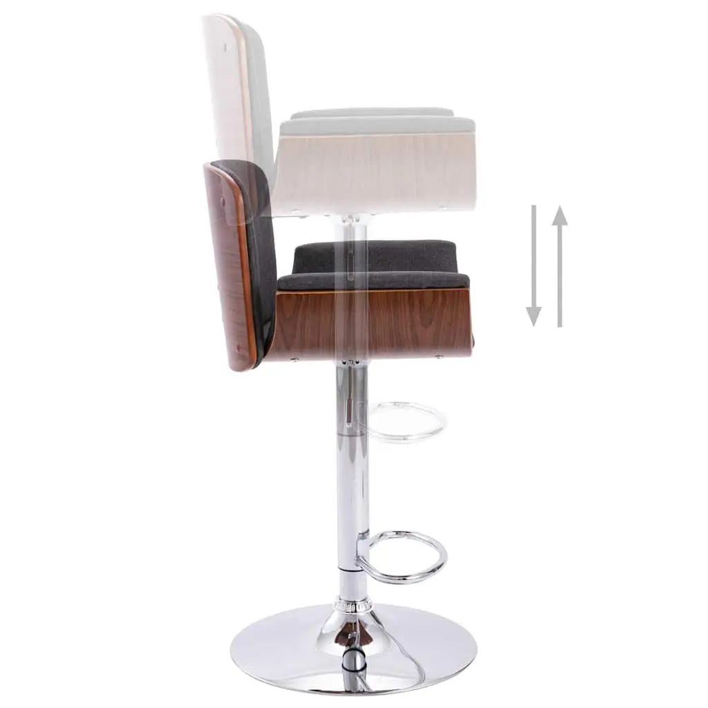Bar Stool Grey Fabric Padded Seat Wooden Frame Metal Footrest Gas Lift Height Adjustable