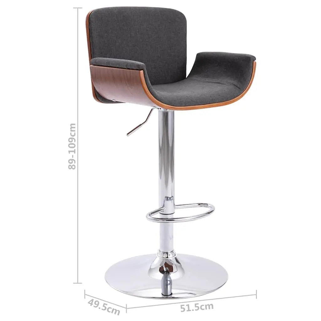 Bar Stool Grey Fabric Padded Seat Wooden Frame Metal Footrest Gas Lift Height Adjustable